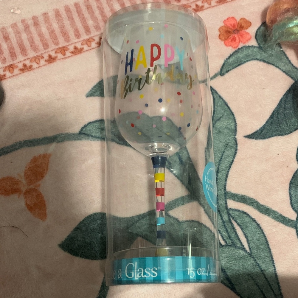 Lolita Happy Birthday Wine Glass with Multicolor Dots